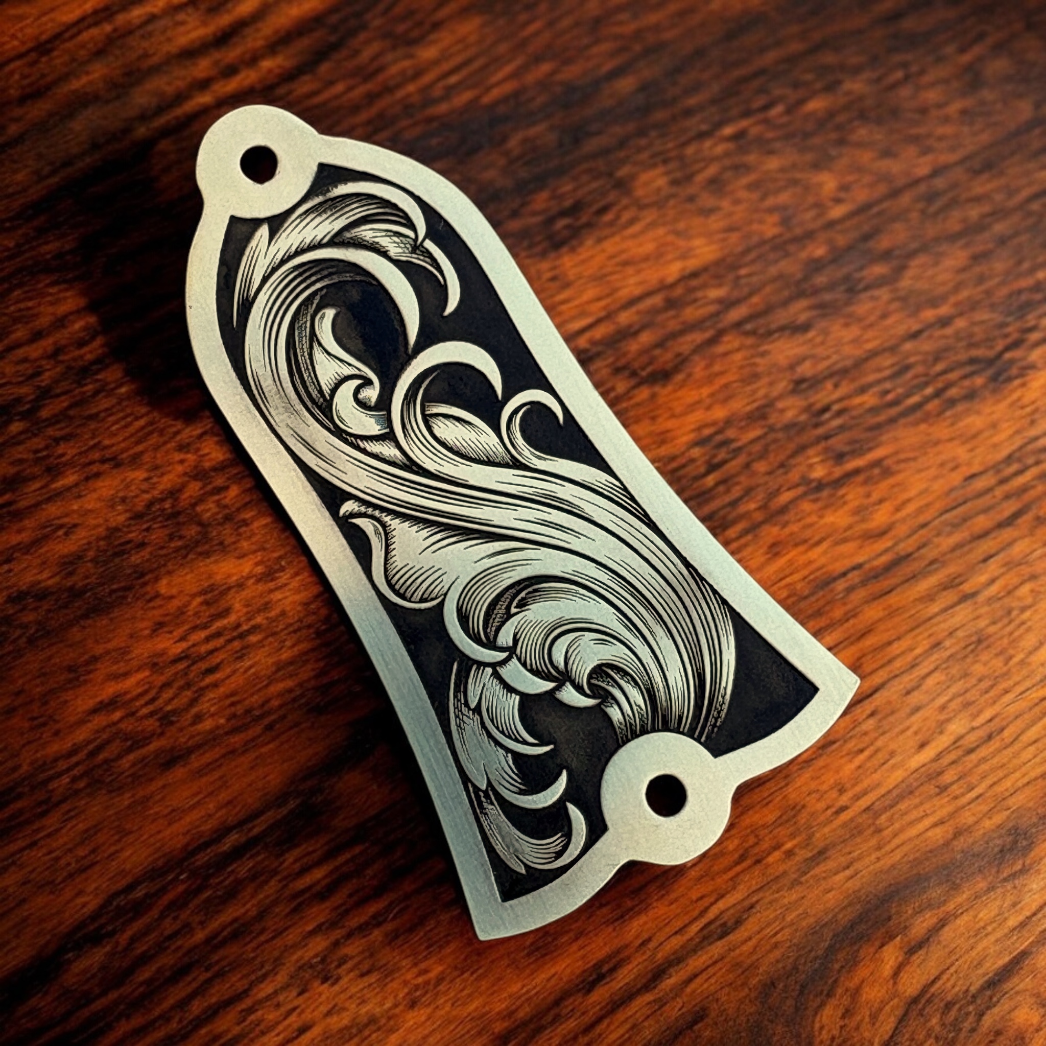 Gibson Custom Truss Cover - Flowing Scrolls - Brass - left angle