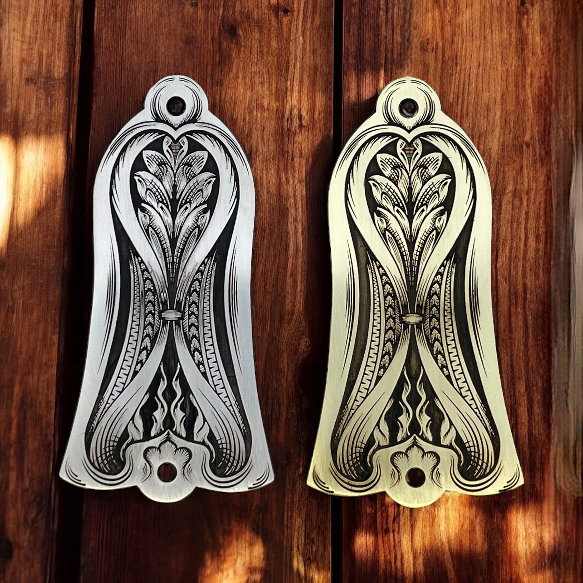 Gibson Truss Rod Cover - Engraved Vanishing Ornamentation - Brass and Nickel