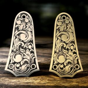 Taylor 3 Hole Truss Rod Cover with Engraved Scrollwork - Stainless Steel and Brass