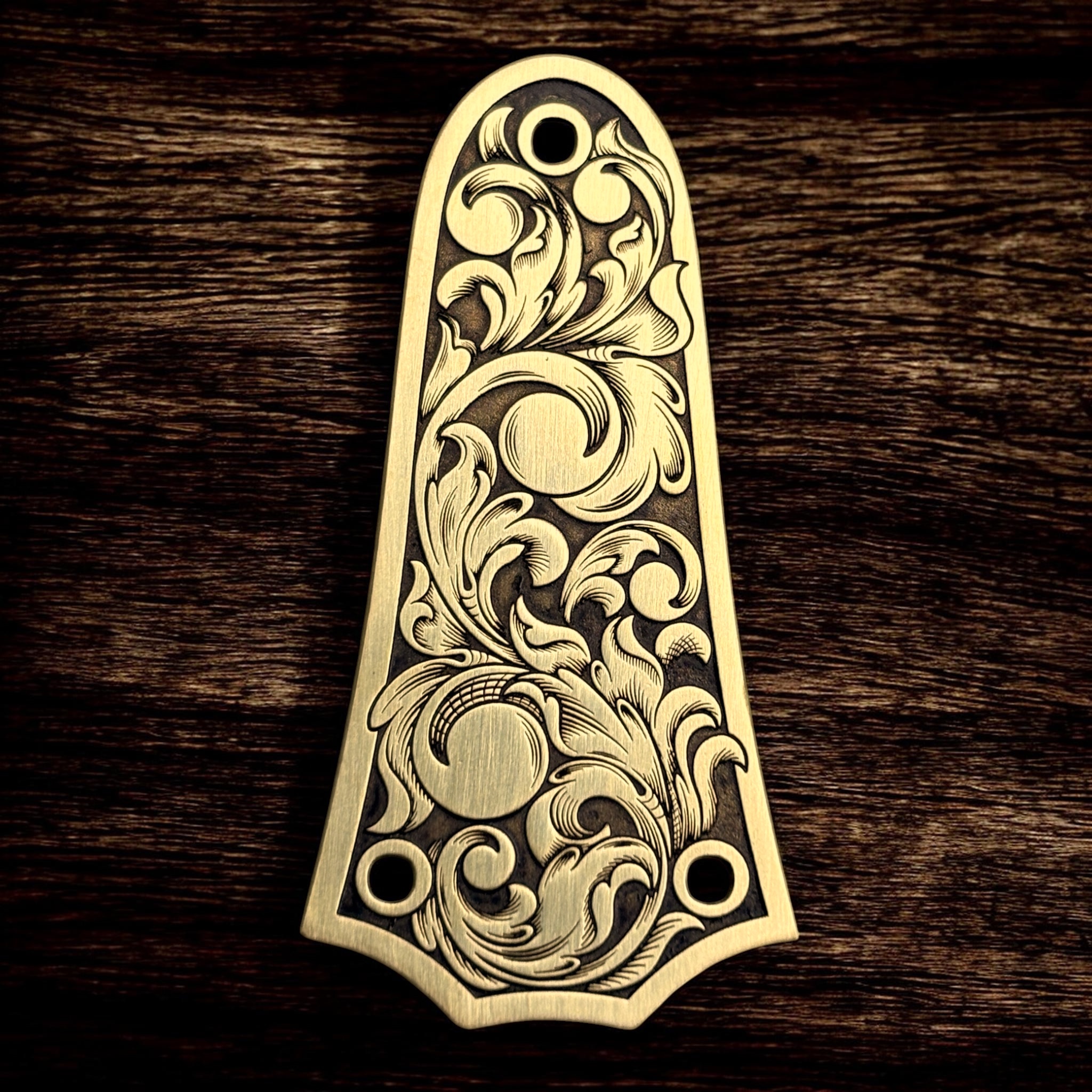 Taylor 3 Hole Truss Rod Cover with Engraved Scrollwork - Brass