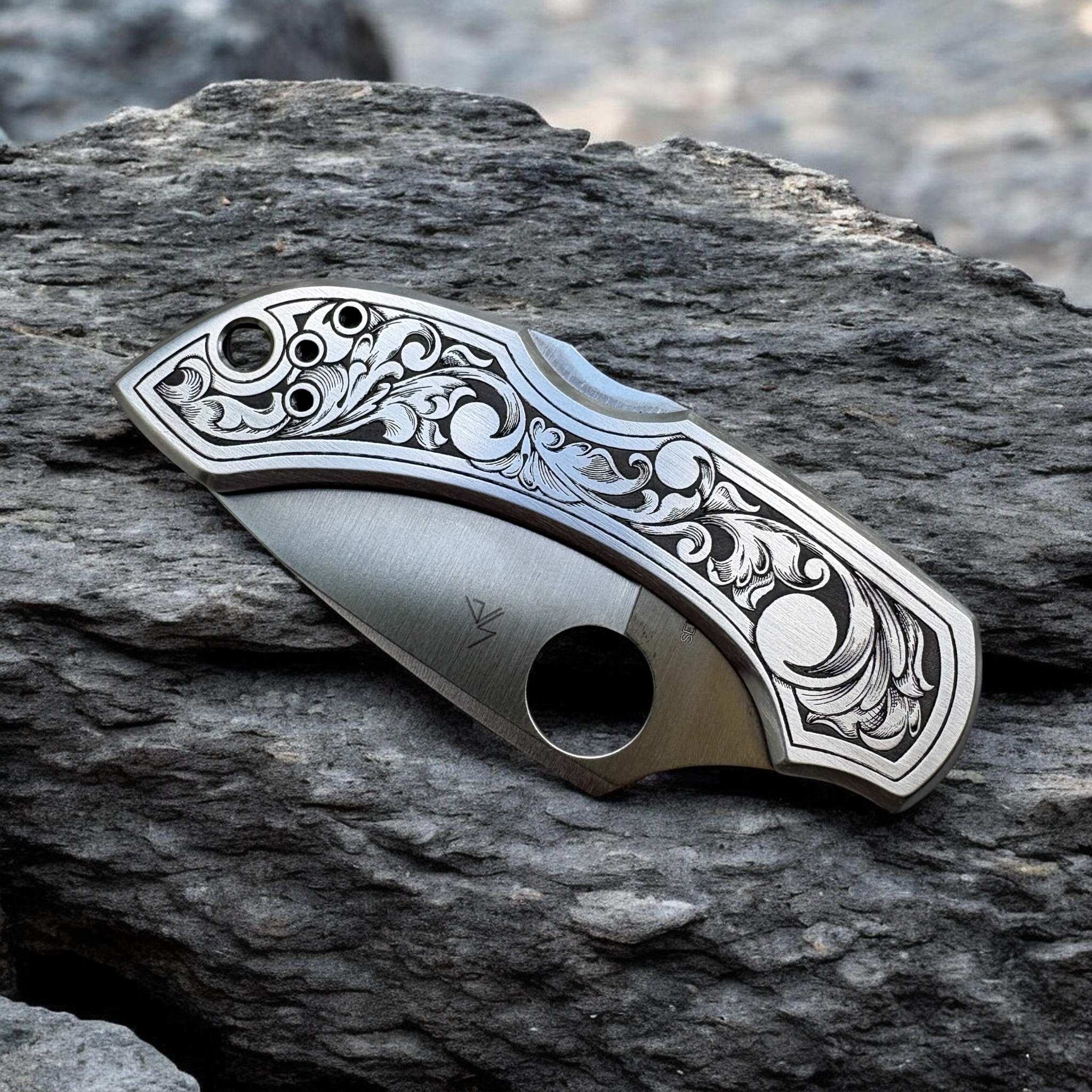 Spyderco Dragonfly with Deep Engraved Scrollwork - Back without Clip