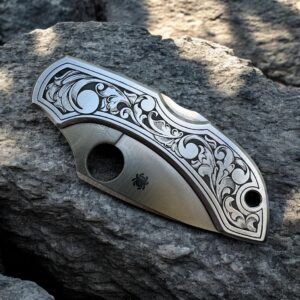 Spyderco Dragonfly with Deep Engraved Scrollwork - Left Angle