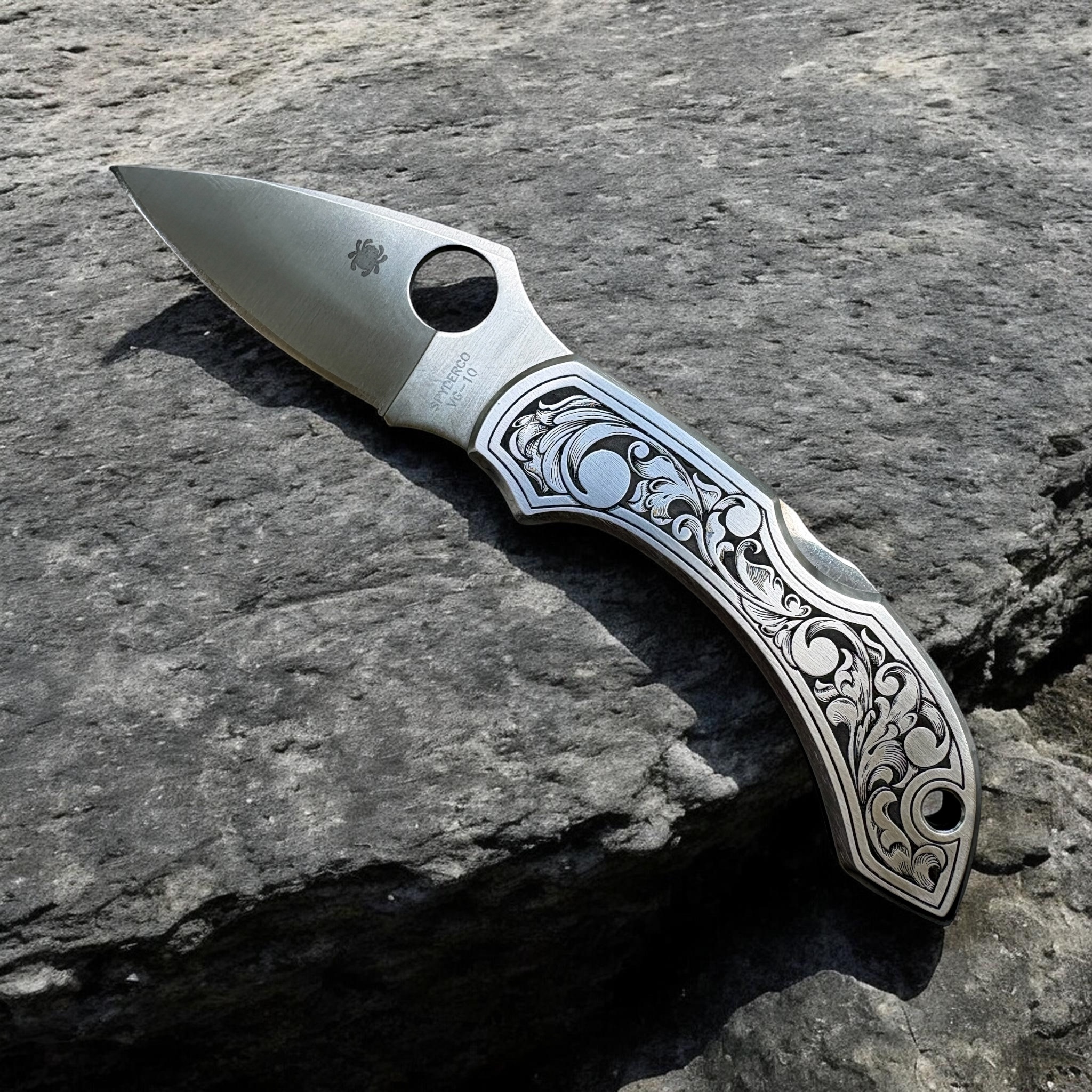 Spyderco Dragonfly with Deep Engraved Scrollwork - Open
