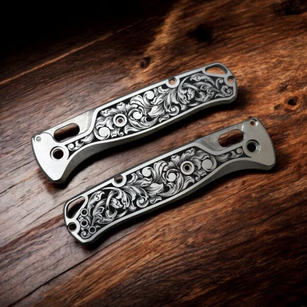 Benchmade Bugout Scales with Custom Engraving - Titanium - Right Angle