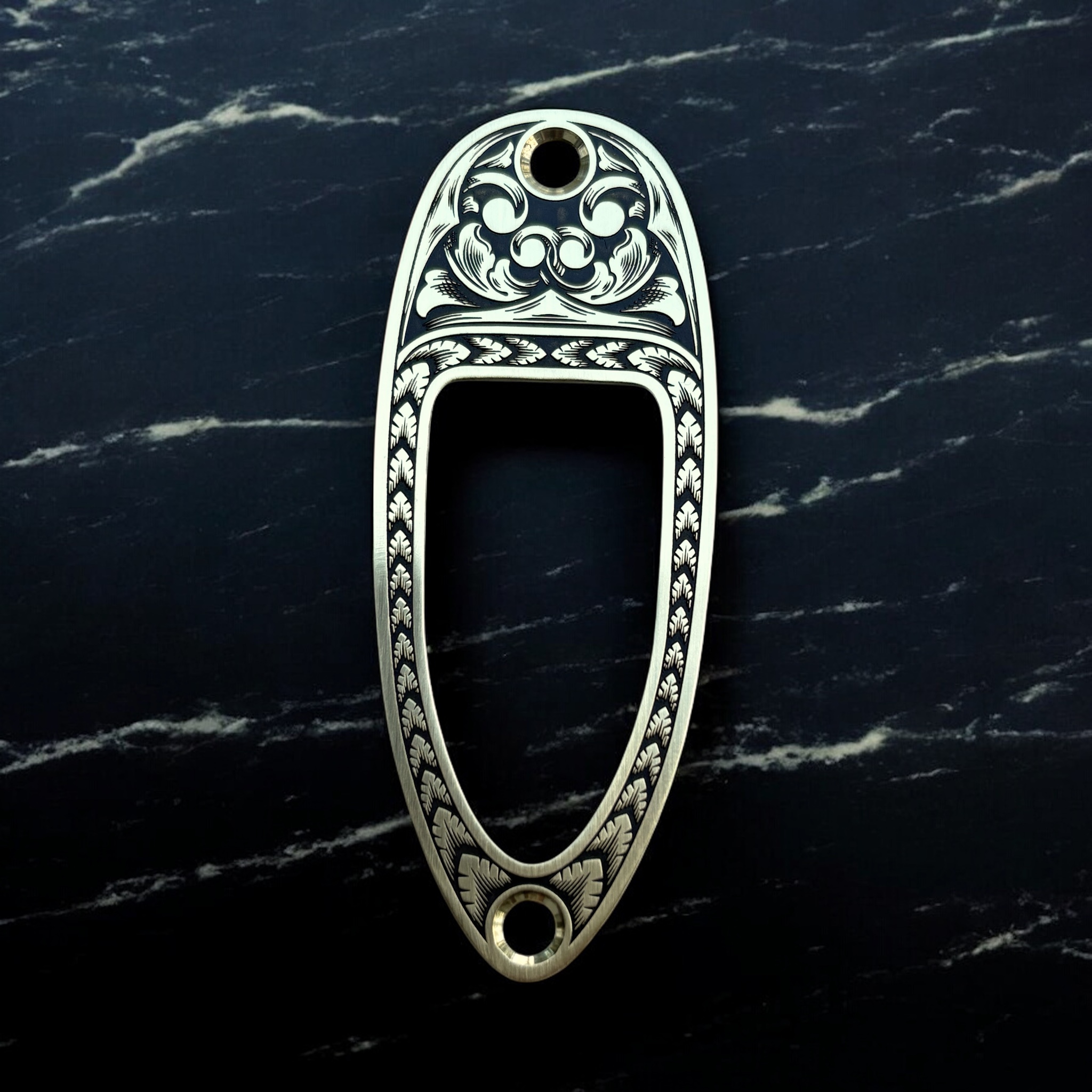 Custom Engraved Fender Stratocaster Jack Plate Ferrule - Scrolls and Wheat Border - Brass