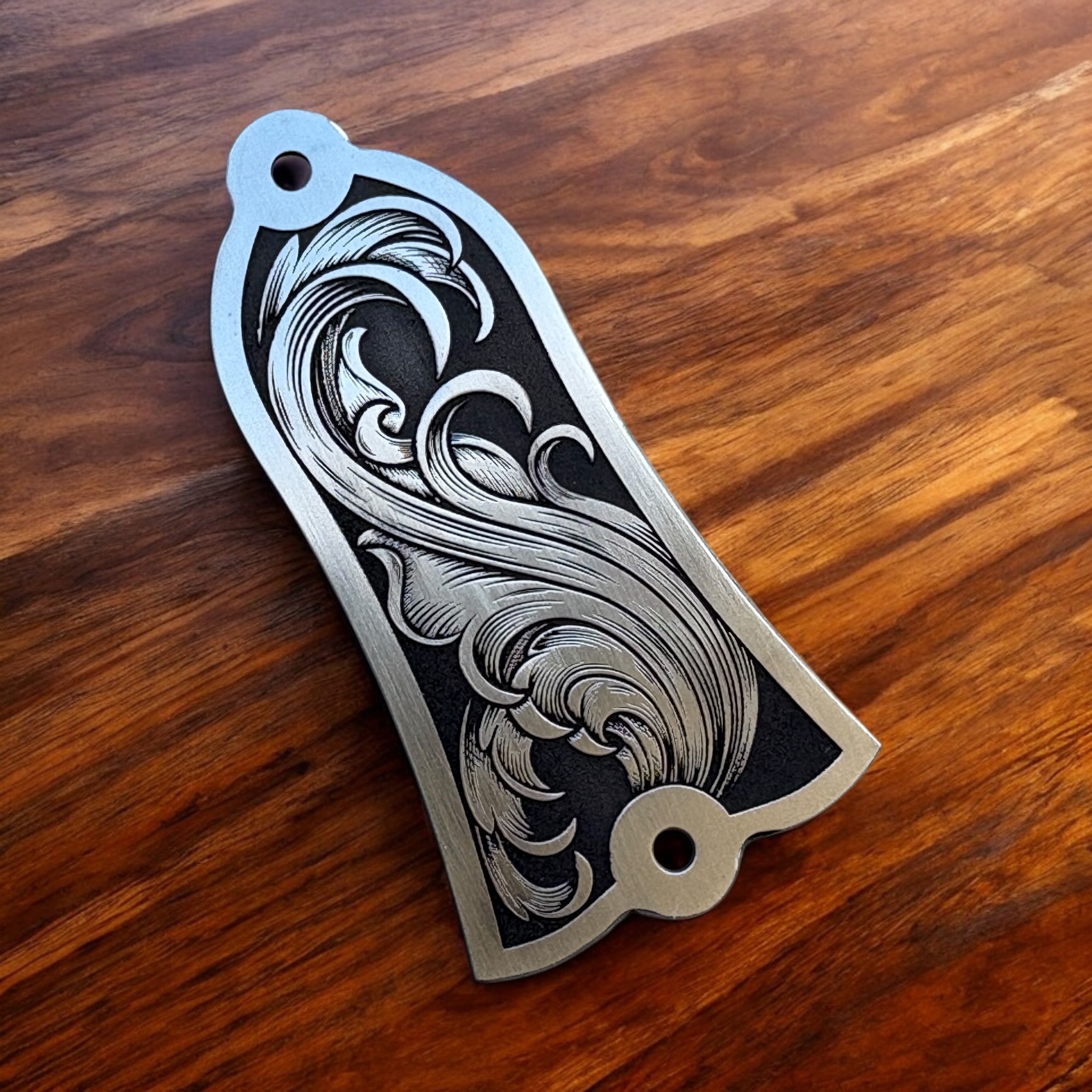 Gibson Custom Truss Cover - Flowing Scrolls - Nickel - left angle