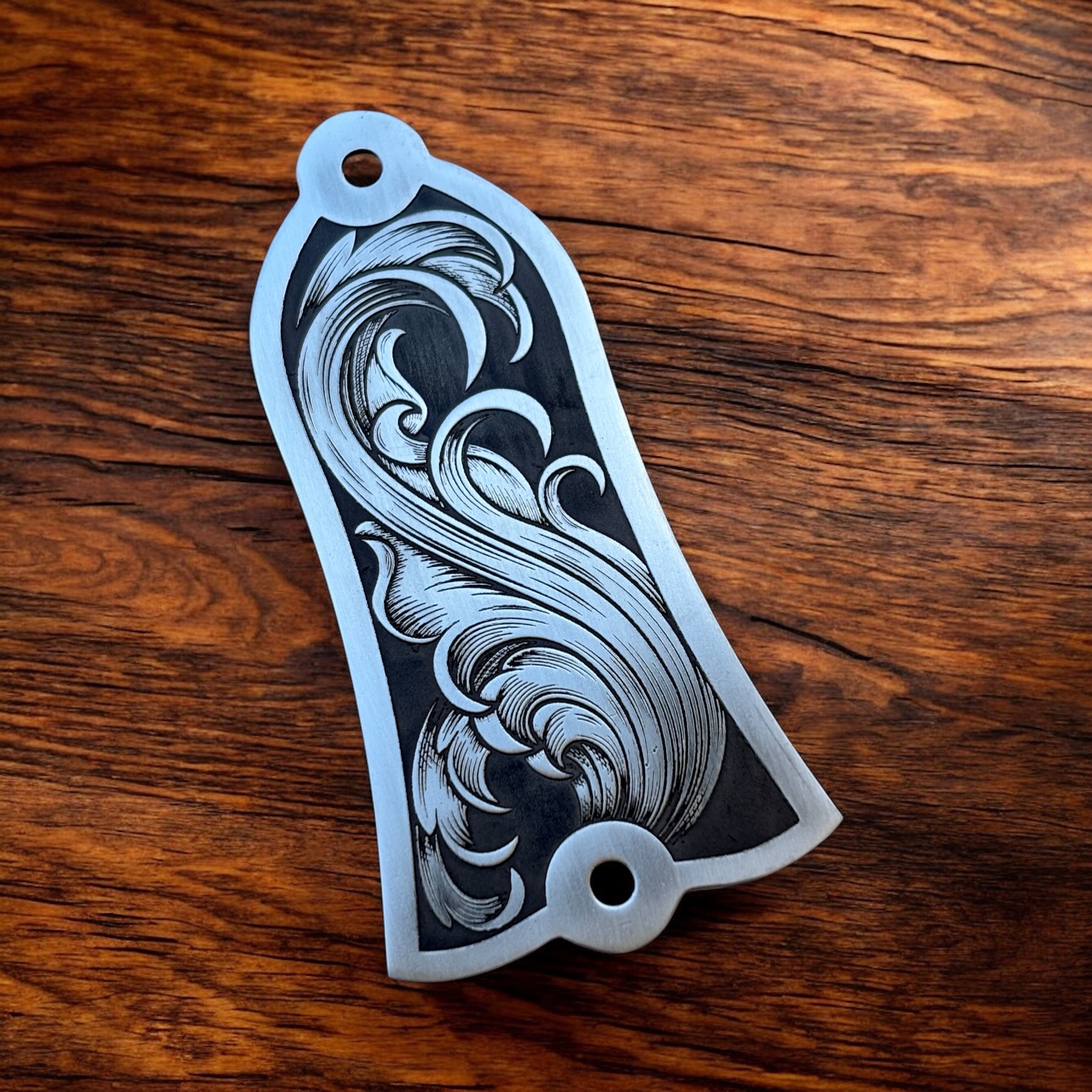 Gibson Custom Truss Cover - Flowing Scrolls - Stainless - left angle