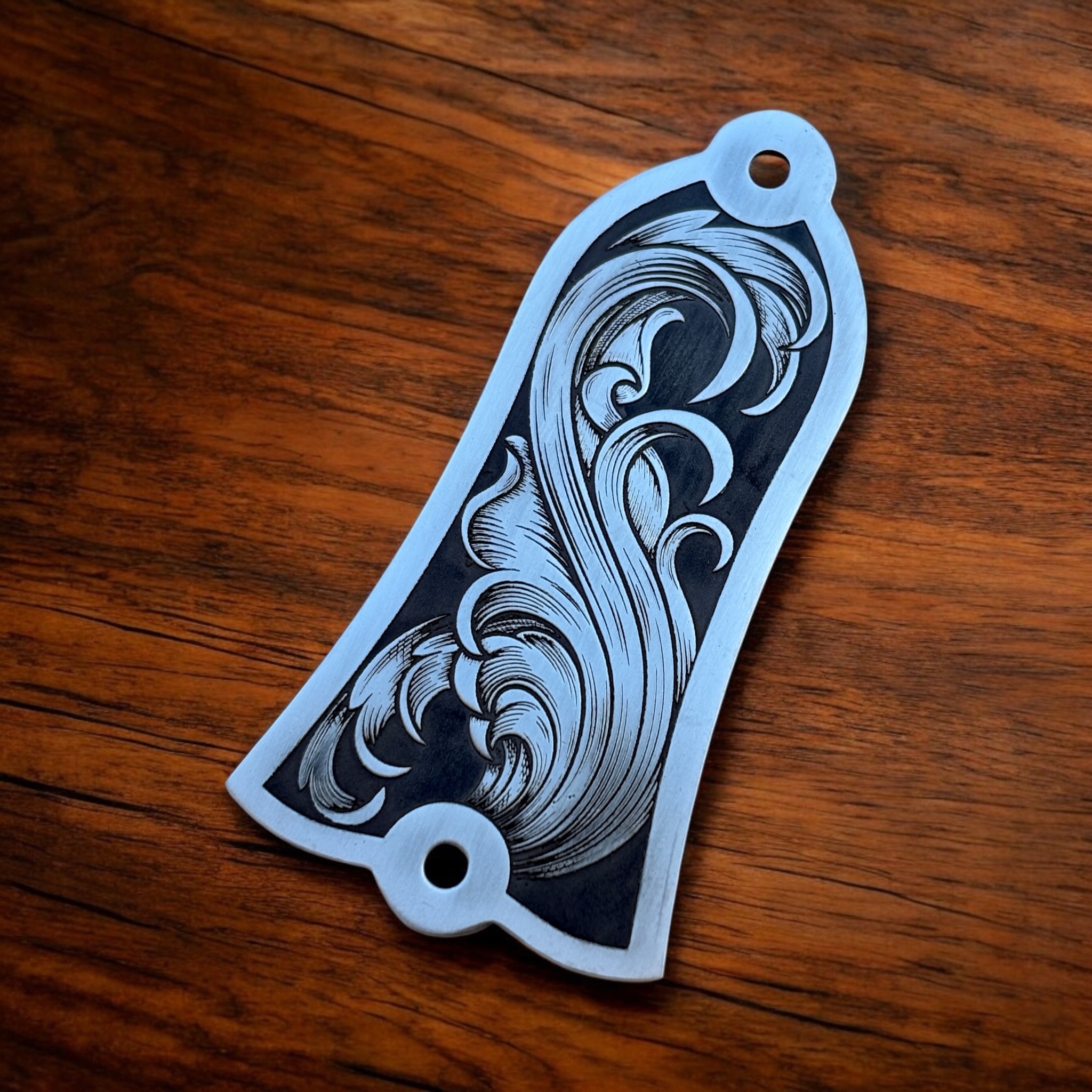 Gibson Custom Truss Cover - Flowing Scrolls - Stainless - right angle