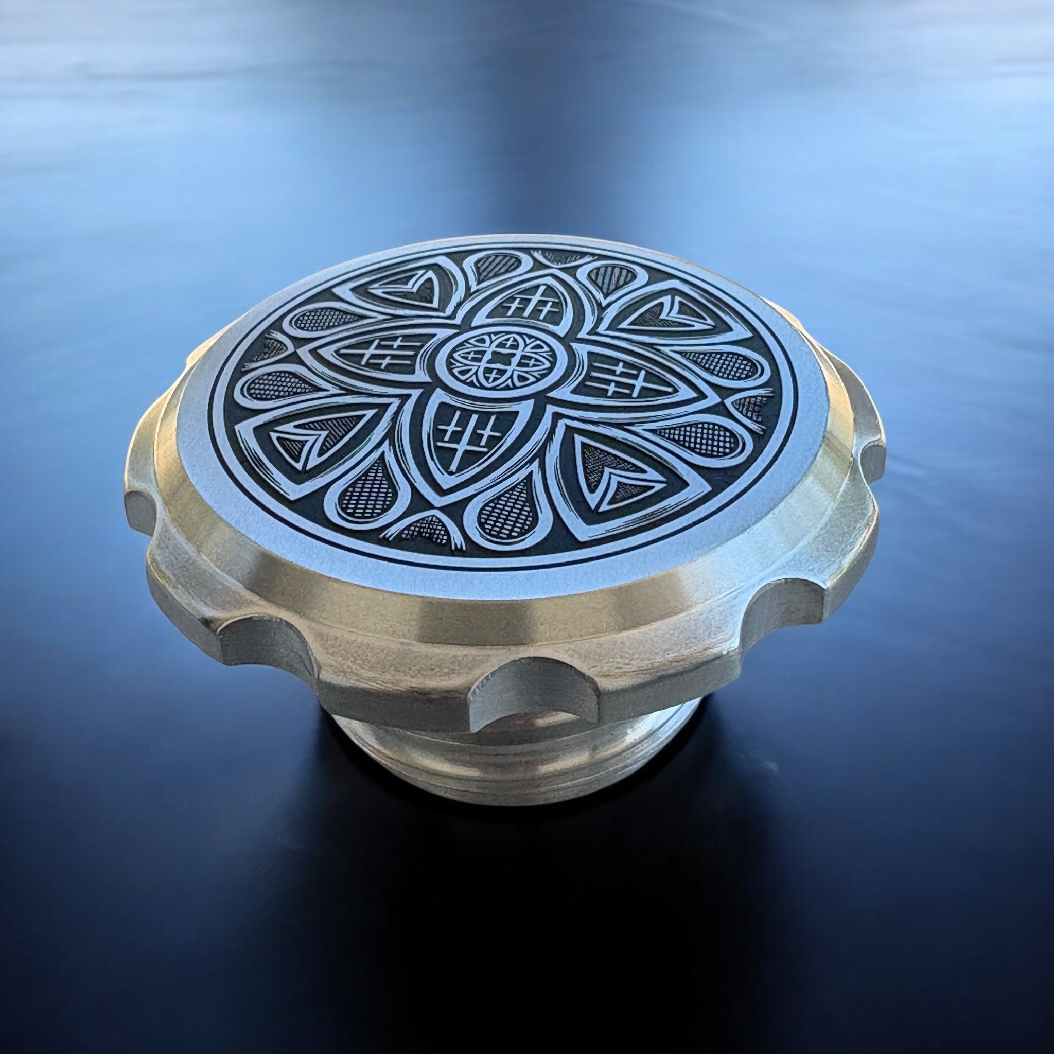 thumbnail image 2 of Chopper Garage Handmade Brass Gas Cap With Mechanic Skull Design For Harley-Davidson 2 of 4