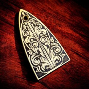 Custom Engraved ESP LTD Truss Rod Cover - Brass - Left Angle
