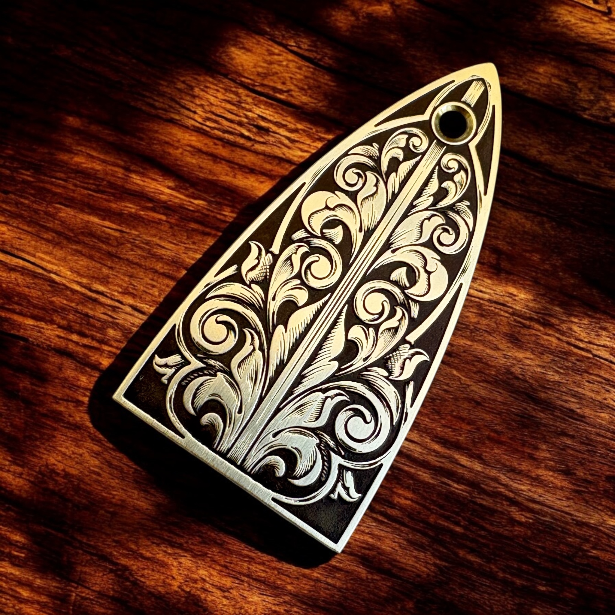 Custom Engraved ESP LTD Truss Rod Cover - Brass - Right Angle