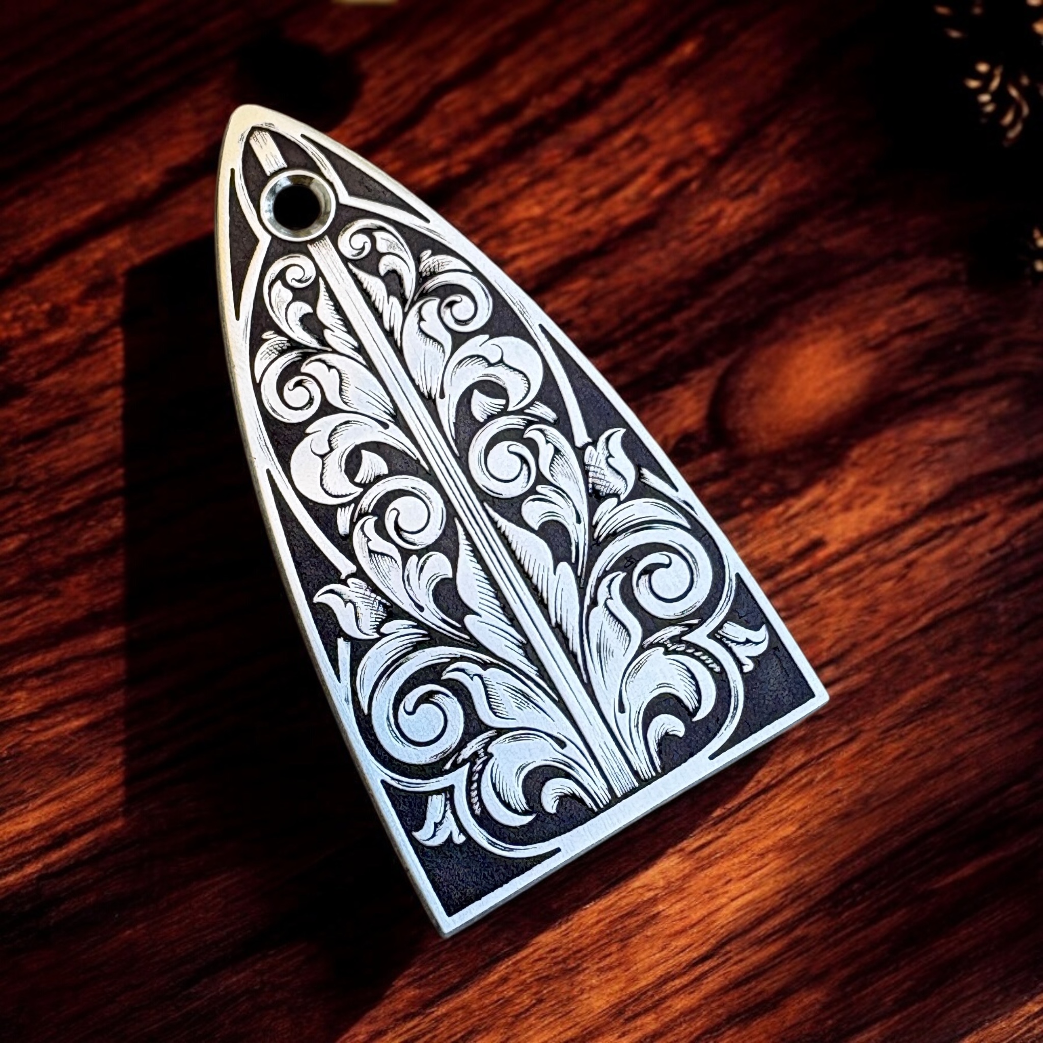 Custom Engraved ESP LTD Truss Rod Cover - Nickel - Left Angle