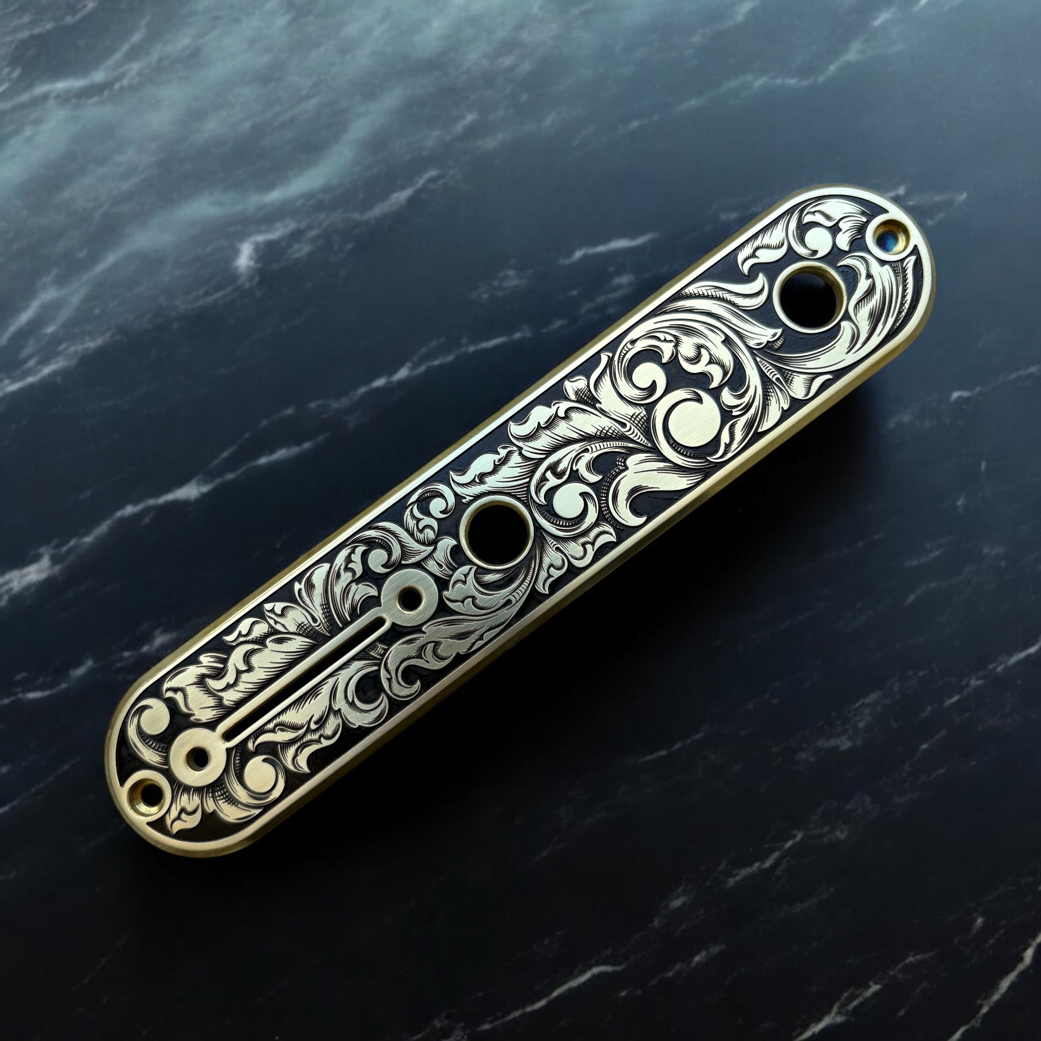 Telecaster Control Plate - Brass with Engraved Scrollwork - R Angle 2