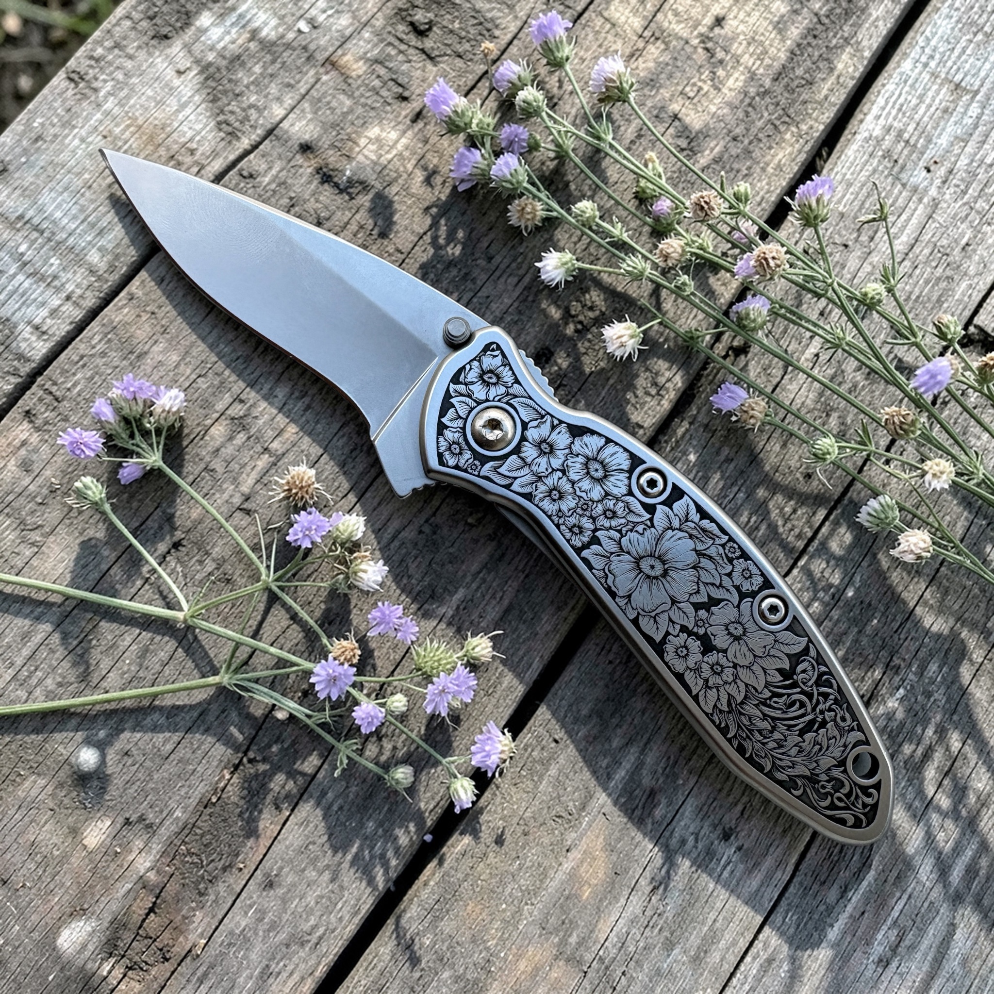Kershaw Scallion with Deep Engraved Floral Bouquet - Open