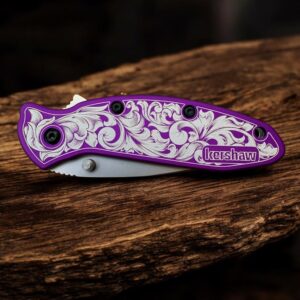 Kershaw Scallion - Purple with Scrollwork - Front