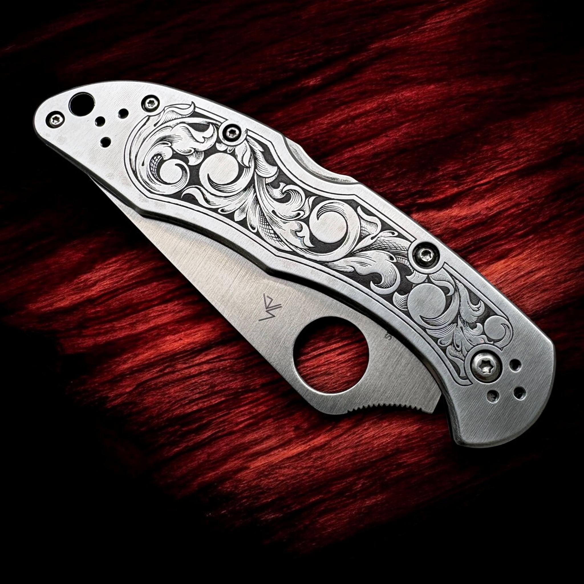 Spyderco Delica with Engraved Scrollwork - Back