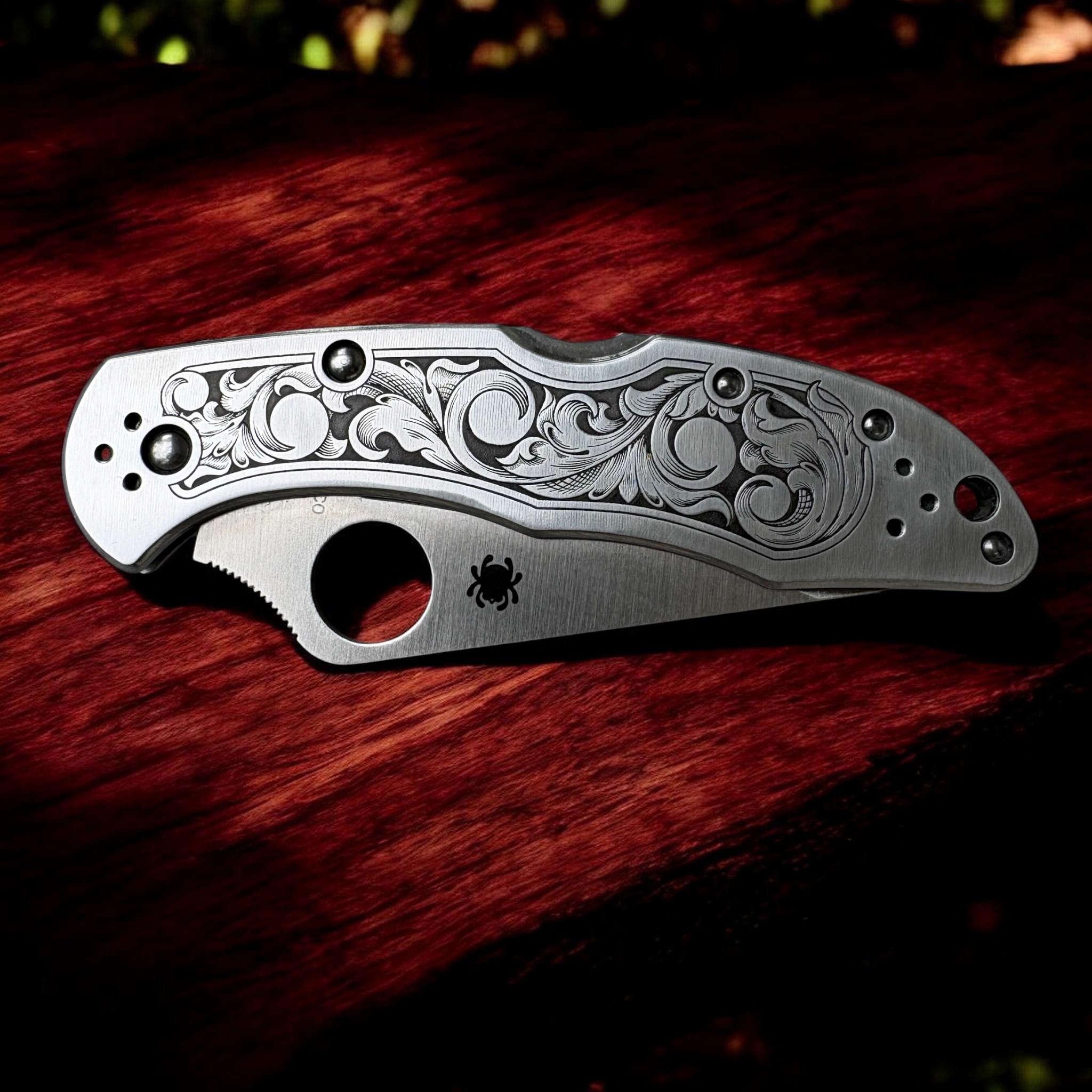 Spyderco Delica with Engraved Scrollwork