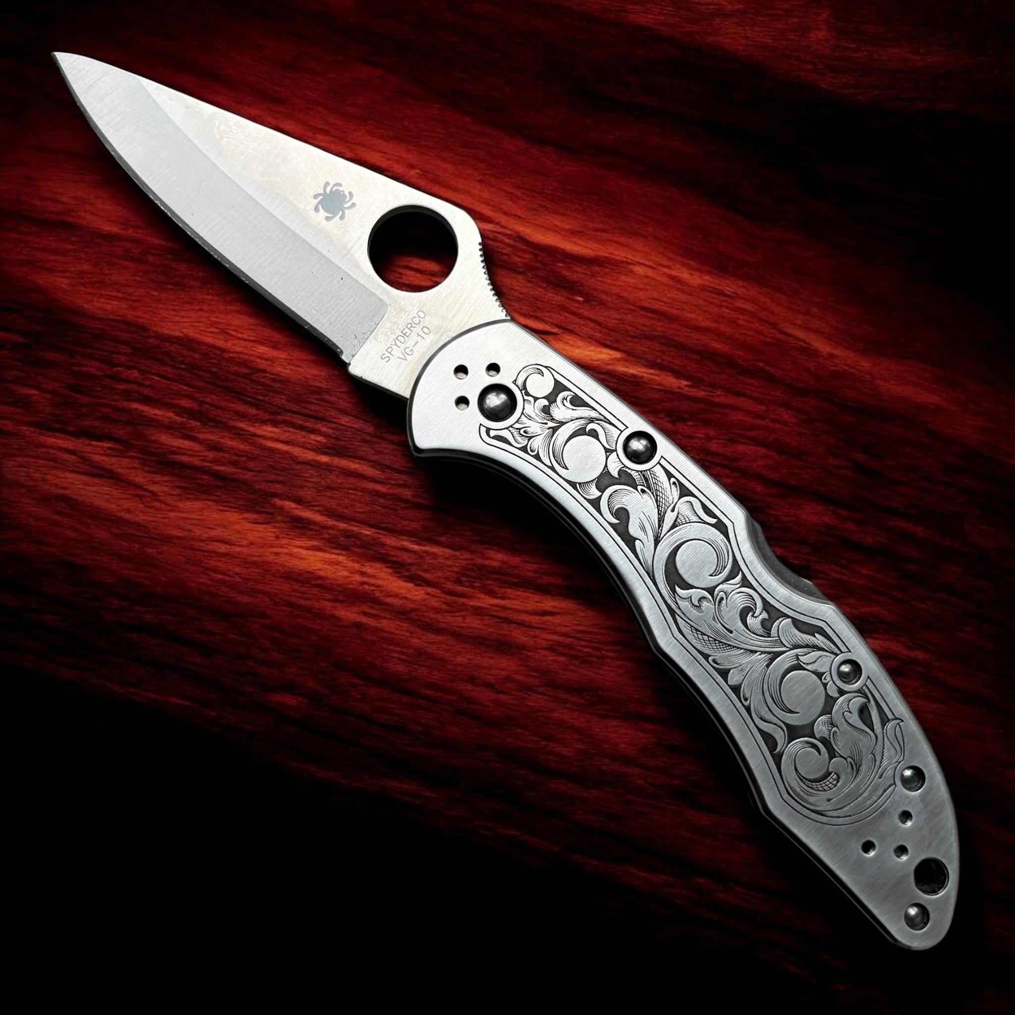 Spyderco Delica with Engraved Scrollwork - Open