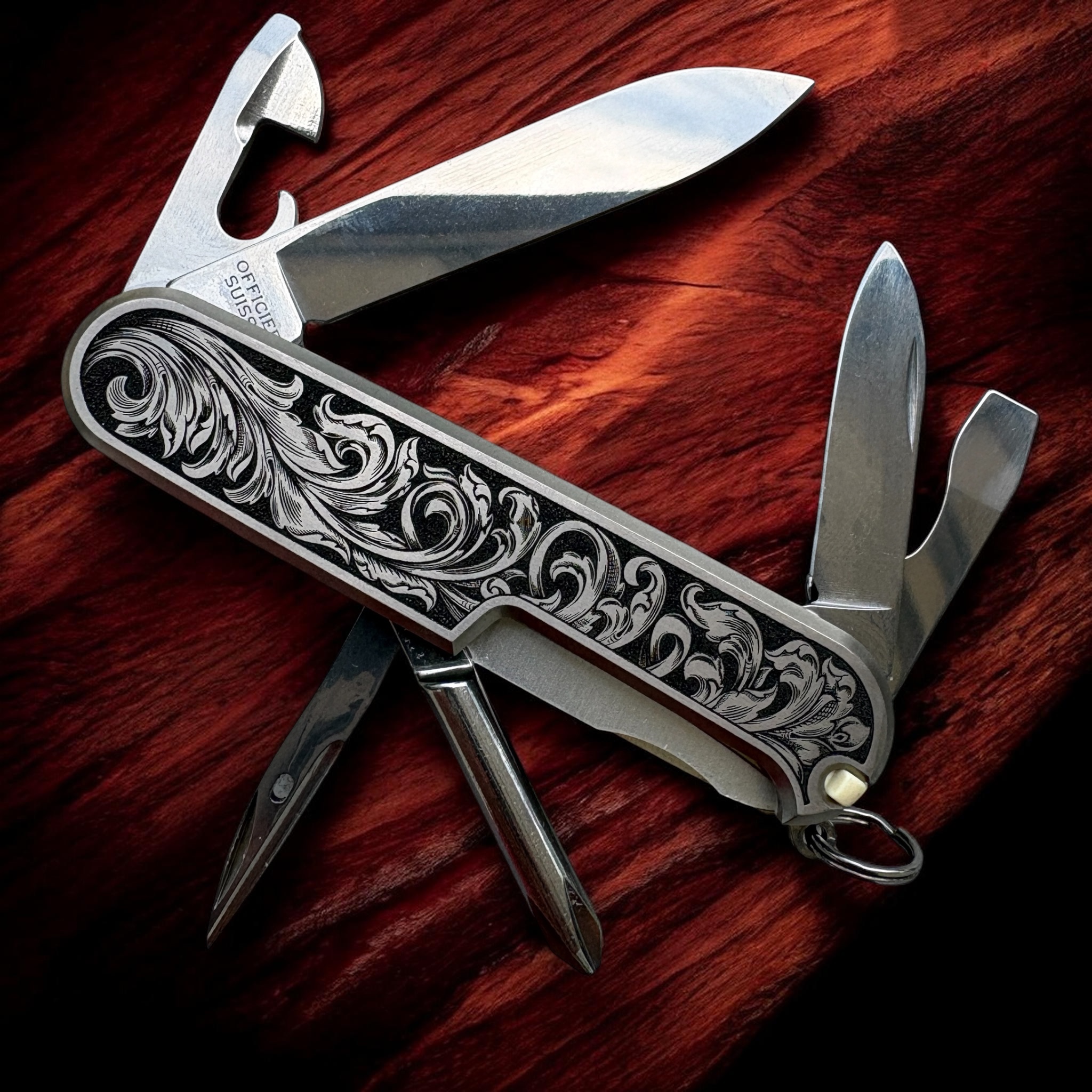 Victorinox Tinker Swiss Army Knife with engraved Titanium Scales - Back Open
