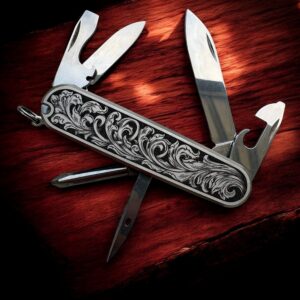 Victorinox Tinker Swiss Army Knife with engraved Titanium Scales - Front Open
