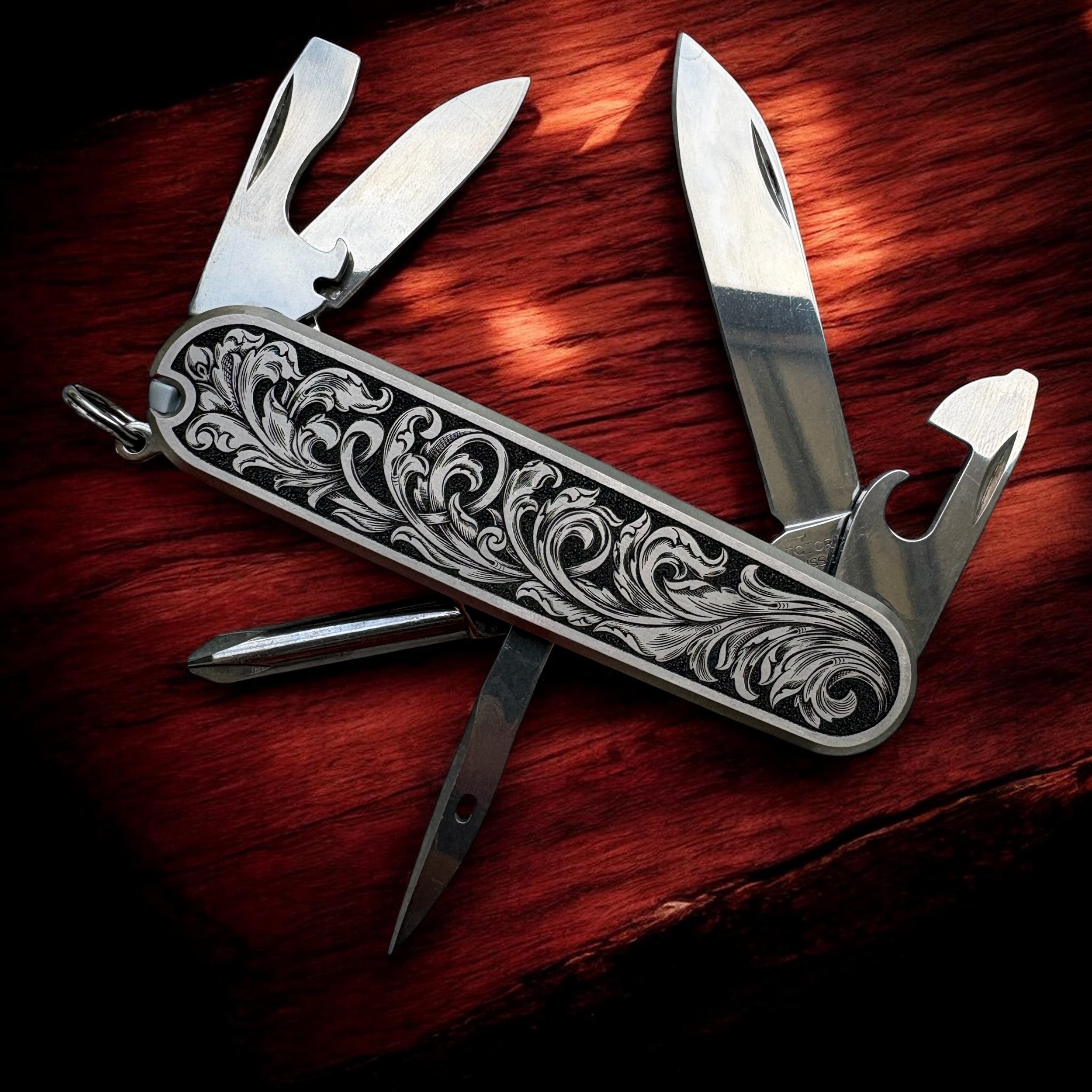 Victorinox Tinker Swiss Army Knife with engraved Titanium Scales - Front Open