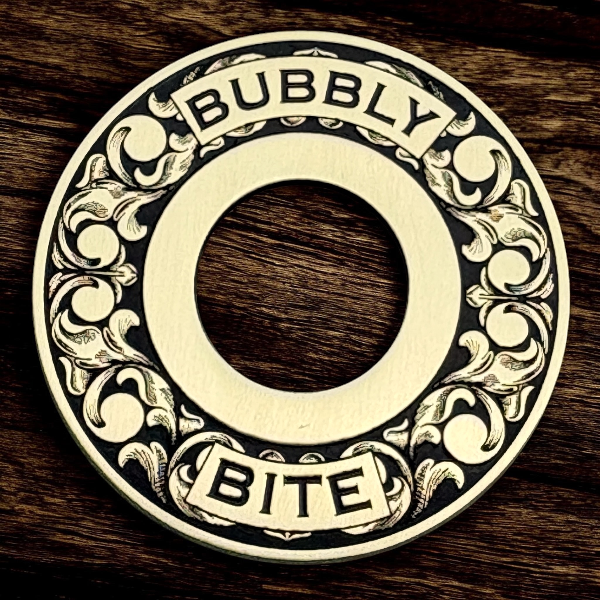 Gibson Pickup Selector Ring - Engraved Scrolls with Bubbly and Bite Labels - Brass