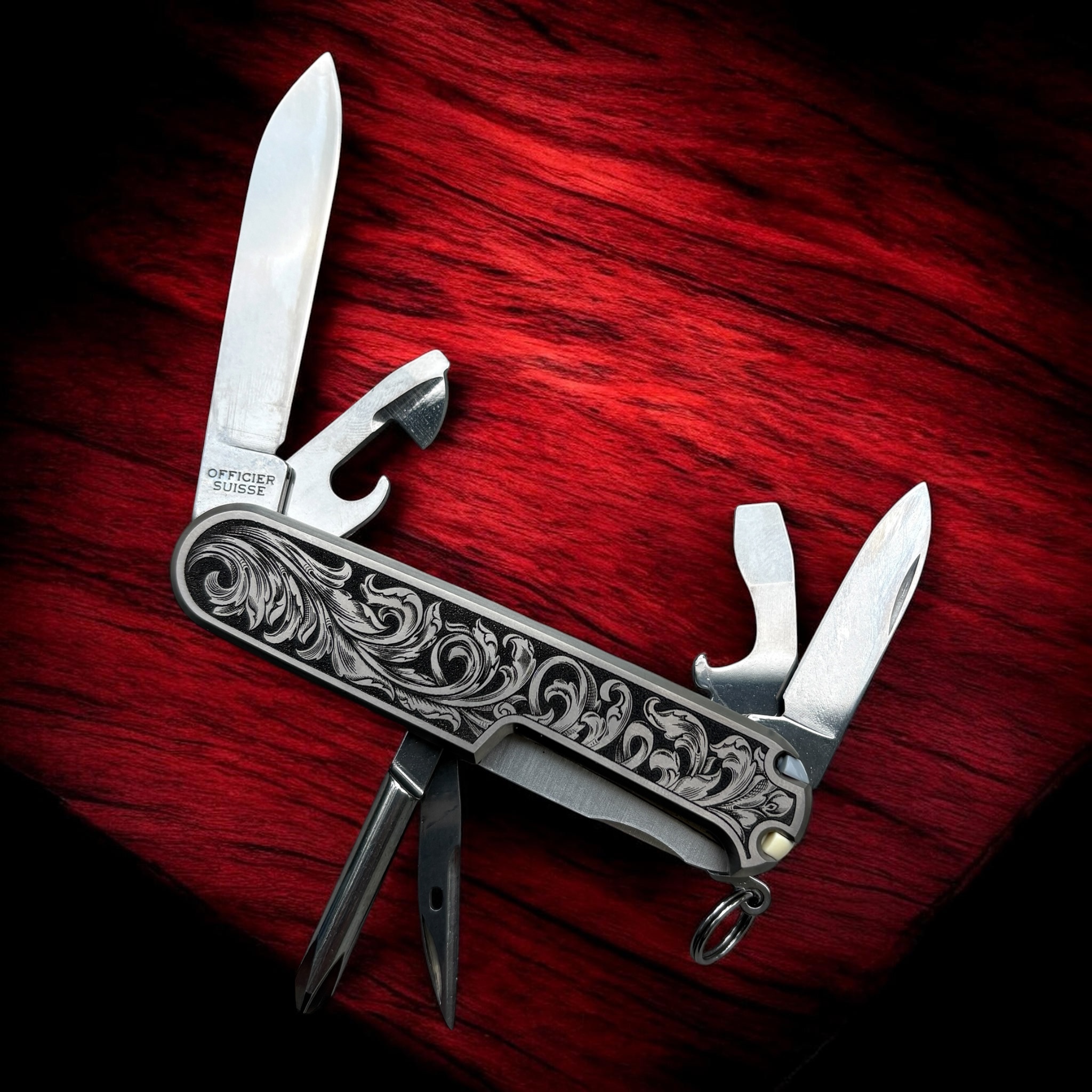 Victorinox Tinker Plus Swiss Army Knife with engraved Titanium Scales - Front Open