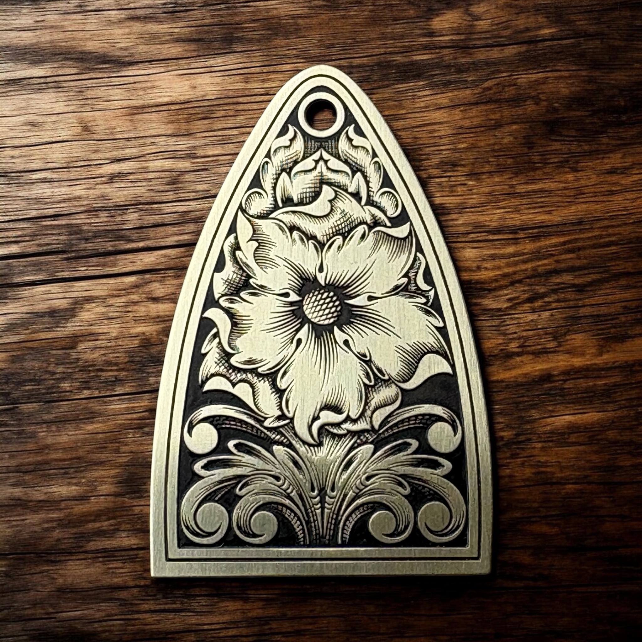 PRS Silver Sky Truss Rod Cover - Floral - Brass